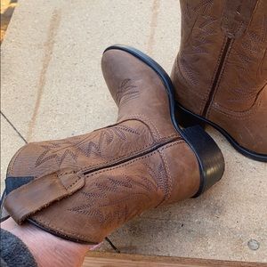 POCONO Kids Leather Brown Western Roper BootsC1552